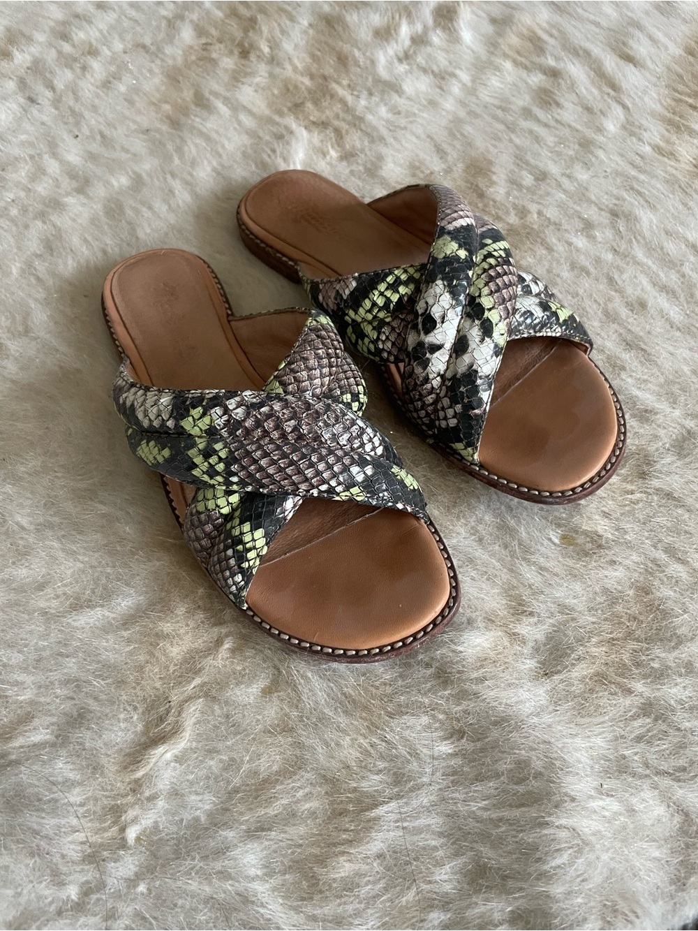 Madewell Snake-Print Crisscross Slide Sandals